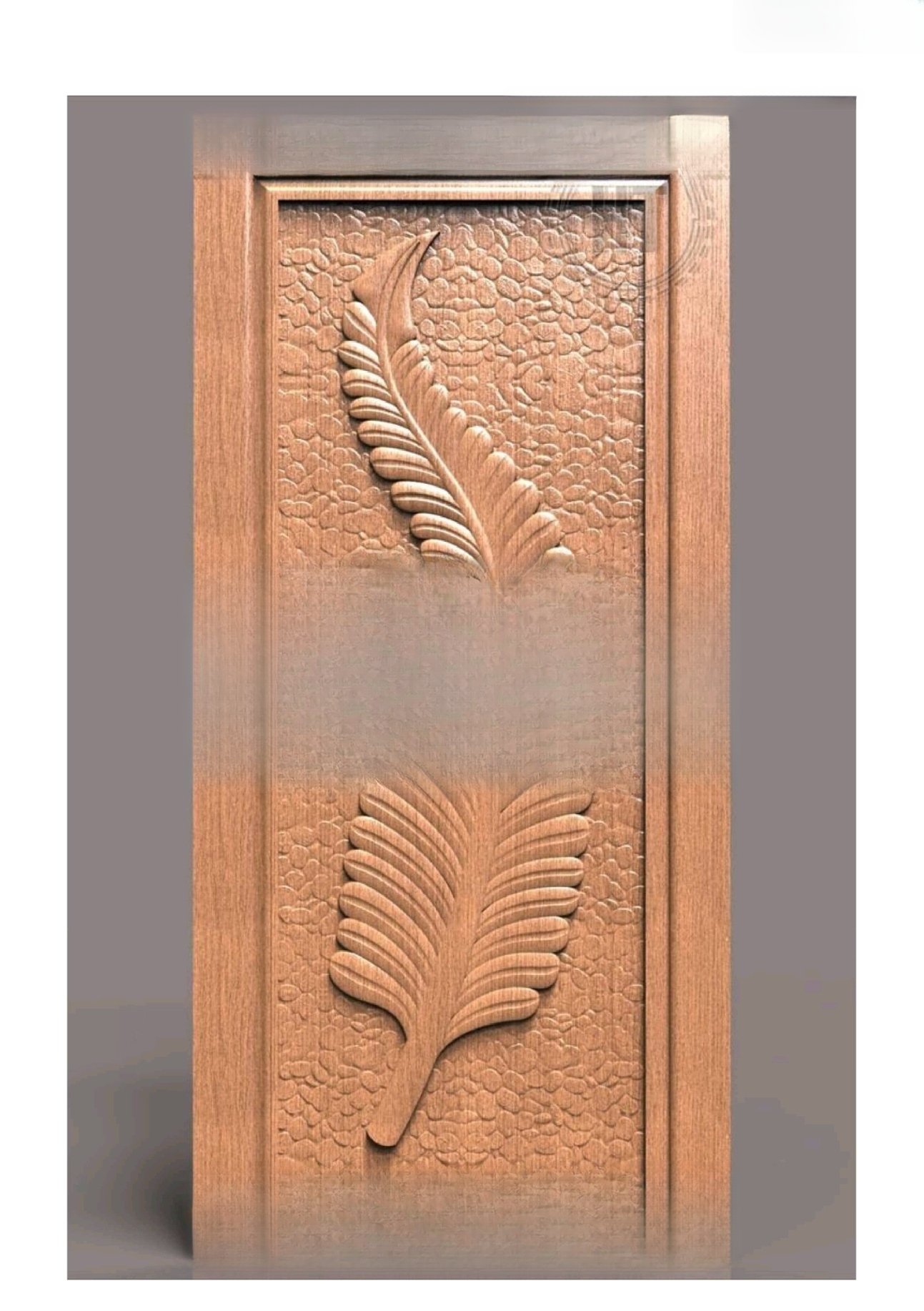 GSK HT - PAGE-10 Minimalist Feather Relief Carved Wooden Door 3D Model